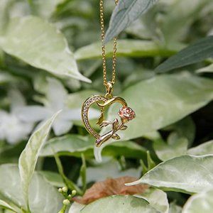 14K Yellow Gold Plated Women's Rose Pendant and Necklace
